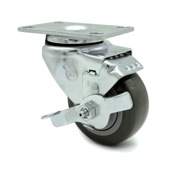 3 Inch Gray Polyurethane Wheel Swivel Top Plate Caster with Brake
